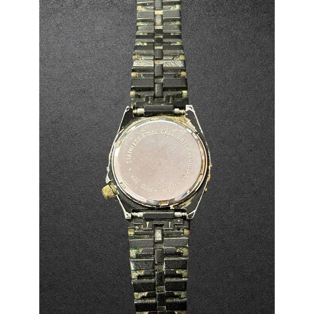 Vintage Pierre Michel Quartz Diver Watch Two Tone Black Gold FOR PARTS REPAIR